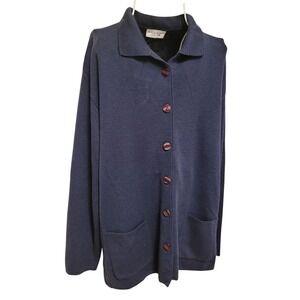 Giorgio Valeri Navy Knit Button Up Womens Sz L Vintage Cardigan Merino Italy